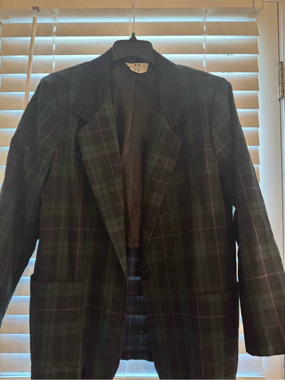 Studio C Plaid Sport Coat in Dark Green, Black & Purple